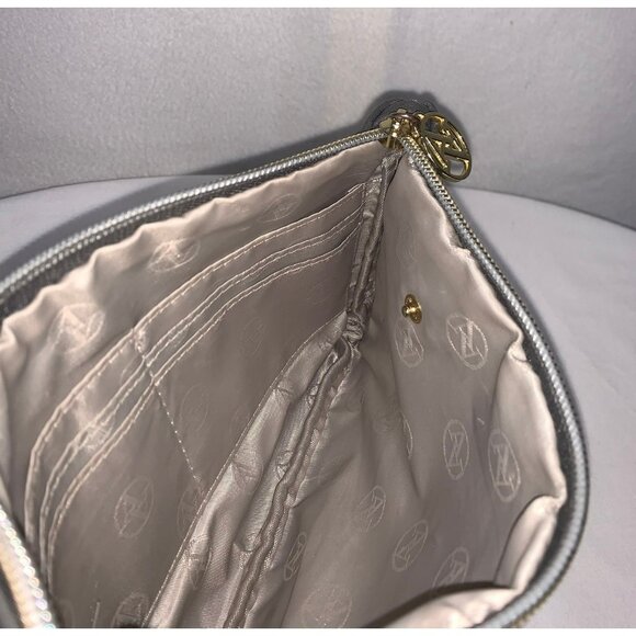 Adrienne Vittadini Large Wallet Wristlet Pouch Gray Gold - Picture 7 of 10